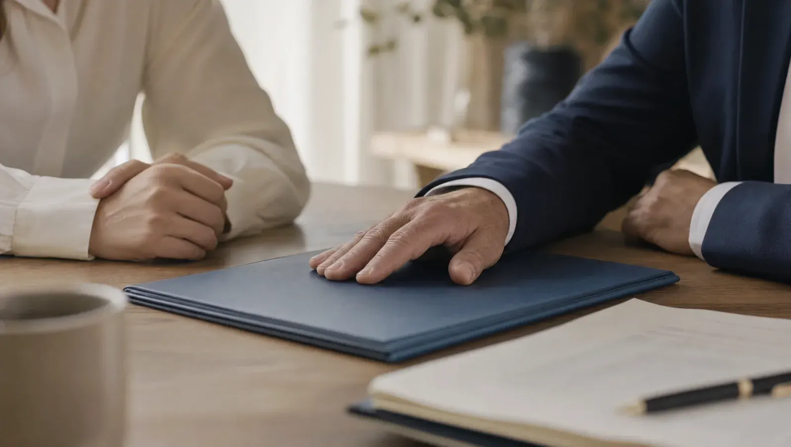 Reviewing a property document folder together at a table